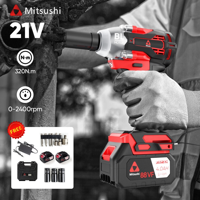 Mitsushi บล็อกไฟฟ้าไร้สาย21V สว่านไร้สาย ประแจไฟฟ้า พร้อม แบตเตอรี่ 1/2ก้อน กล่องเก็บมือช่าง