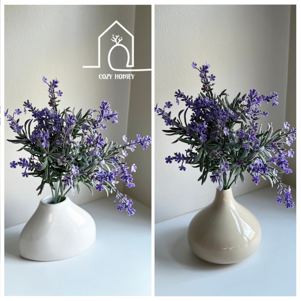 ชุดแจกันเซรามิคทรงกลม ทรงวงรี พร้อมดอกฟอร์เก็ตมีน็อต (Forget me not flower vase)