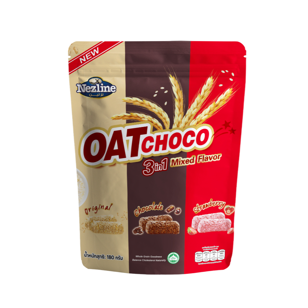 (180g) Nezline (3อิน1) ข้าวโอ๊ตอัดแท่งรวมรส 3 รสชาติในห่อเดียว Oat Choco Mixed 3 in 1 ตราเนสไลน์ - รูปที่ 4