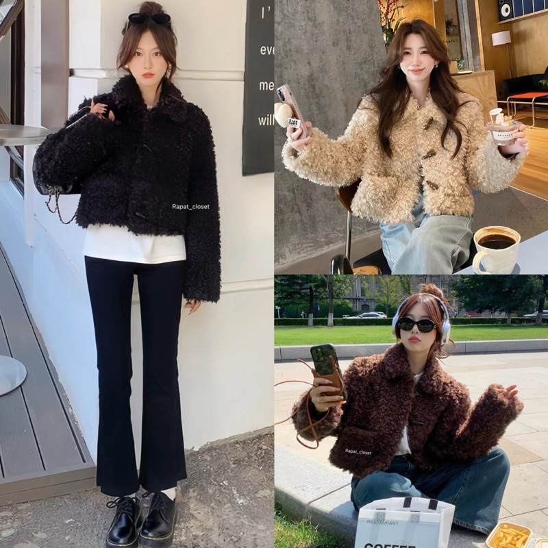 🤎🐑Fleece Crop🐑🤎 พร้อมส่ง เสื้อกันหนาว เสื้อโค้ททรงครอปขนแกะ