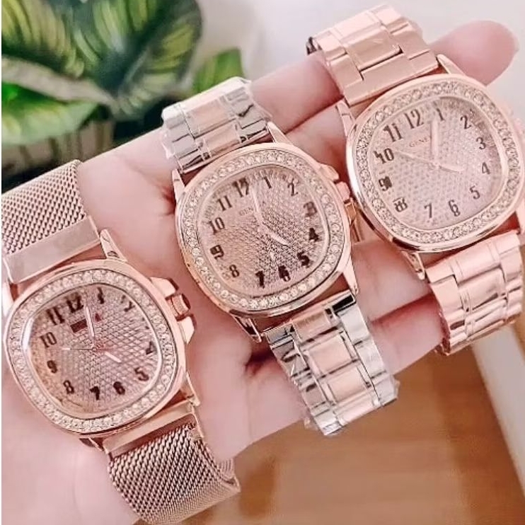 นาฬิกผู้หญิง GENEVA เจนิวา เเบรนด์แท้ มีหลายเเบบใหห้ก็เลือก สายเหล็กหน้าเหลียมสายเหล็กหนาอย่างดี ใส่ได้ทุกวัย