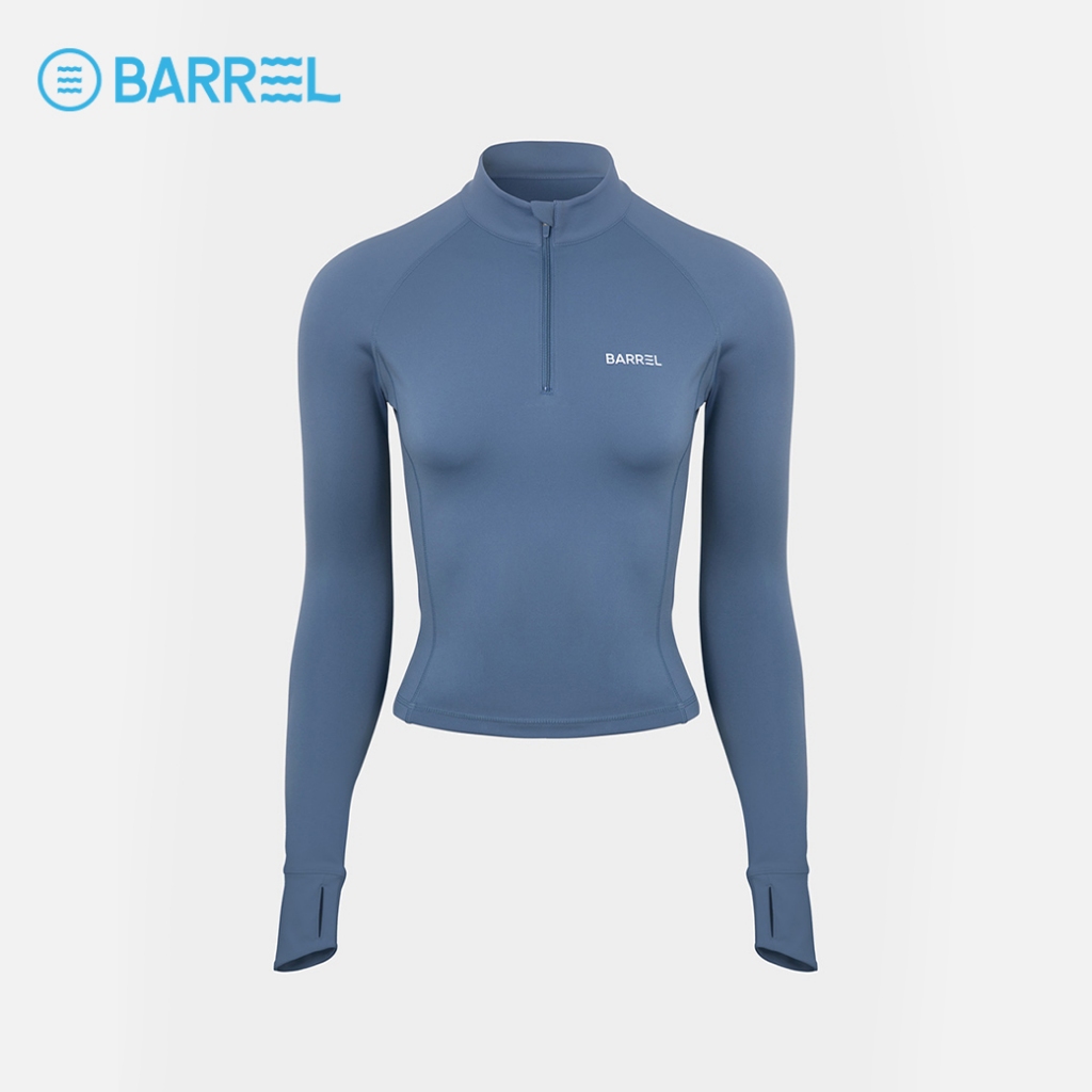 BARREL WOMEN ESSENTIAL HALF ZIP UP CROP RASH GUARD NAVY - เสื้อรัชการ์ด ชุดว่ายน้ำแขนยาว ชุดว่ายน้ำผู้หญิง-3WT001W_U4NAX