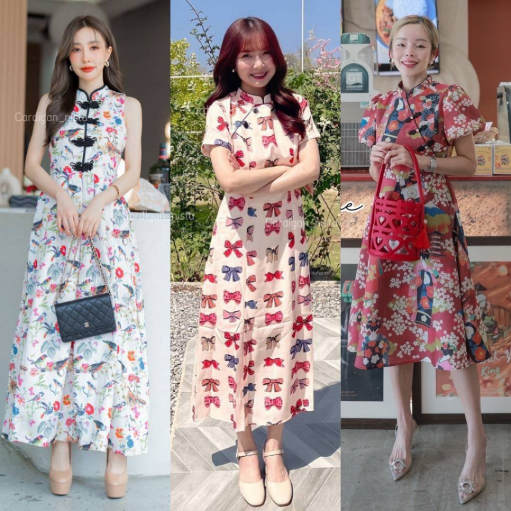 EMMA ชุดตรุษจีน เดรสคอจีน มีลายใหม่มา 4 ลาย ค่า ผ้าคอตตอนลินิน