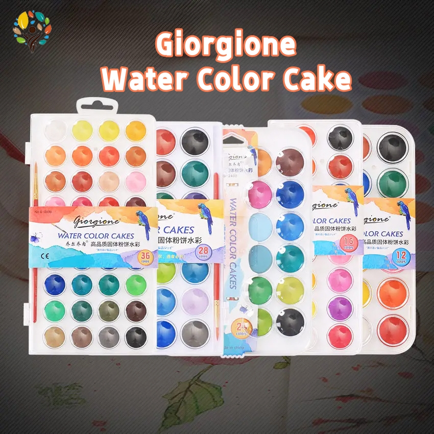Giorgione สีน้ำ สีน้ำก้อน Water Color Cake 24/36/48สี ชุดภาพวาดสีน้ำที่เป็นของแข็งระดับศิลปิน พู่กัน 1 ด้าม