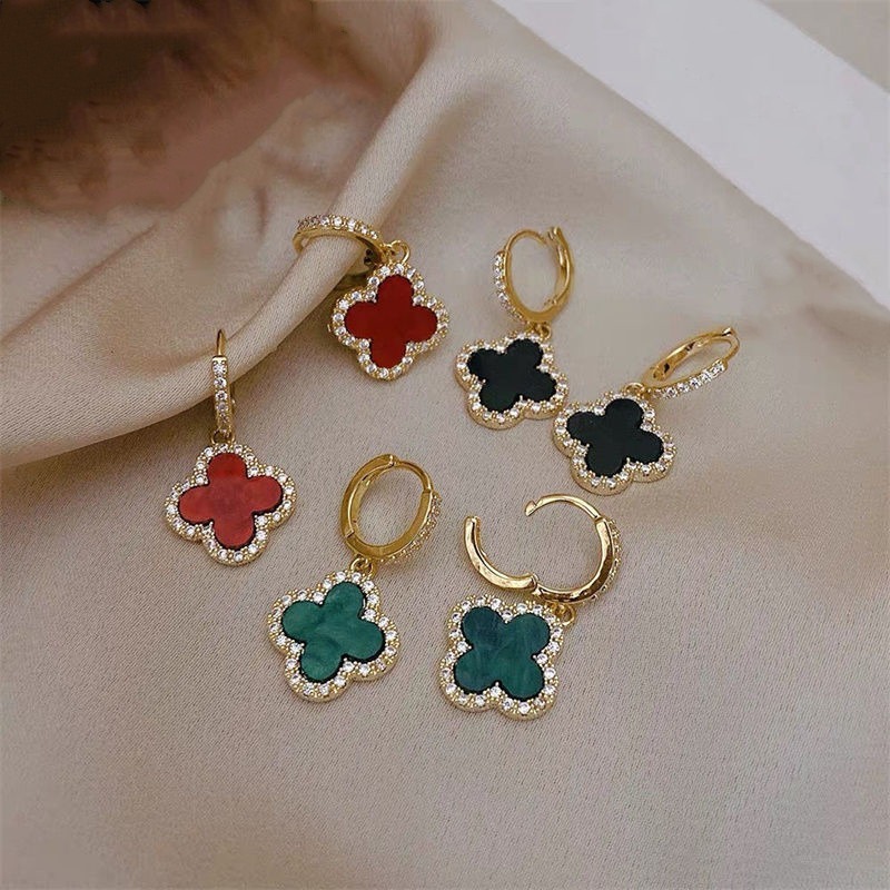️ ต่างหูห่วงใบโคลเวอร์ Clover Loop Earrings ก้านชุบเงินแท้ 925 ไม่แพ้  มีสามสี งานดี สวยหรู น่ารักจ้า