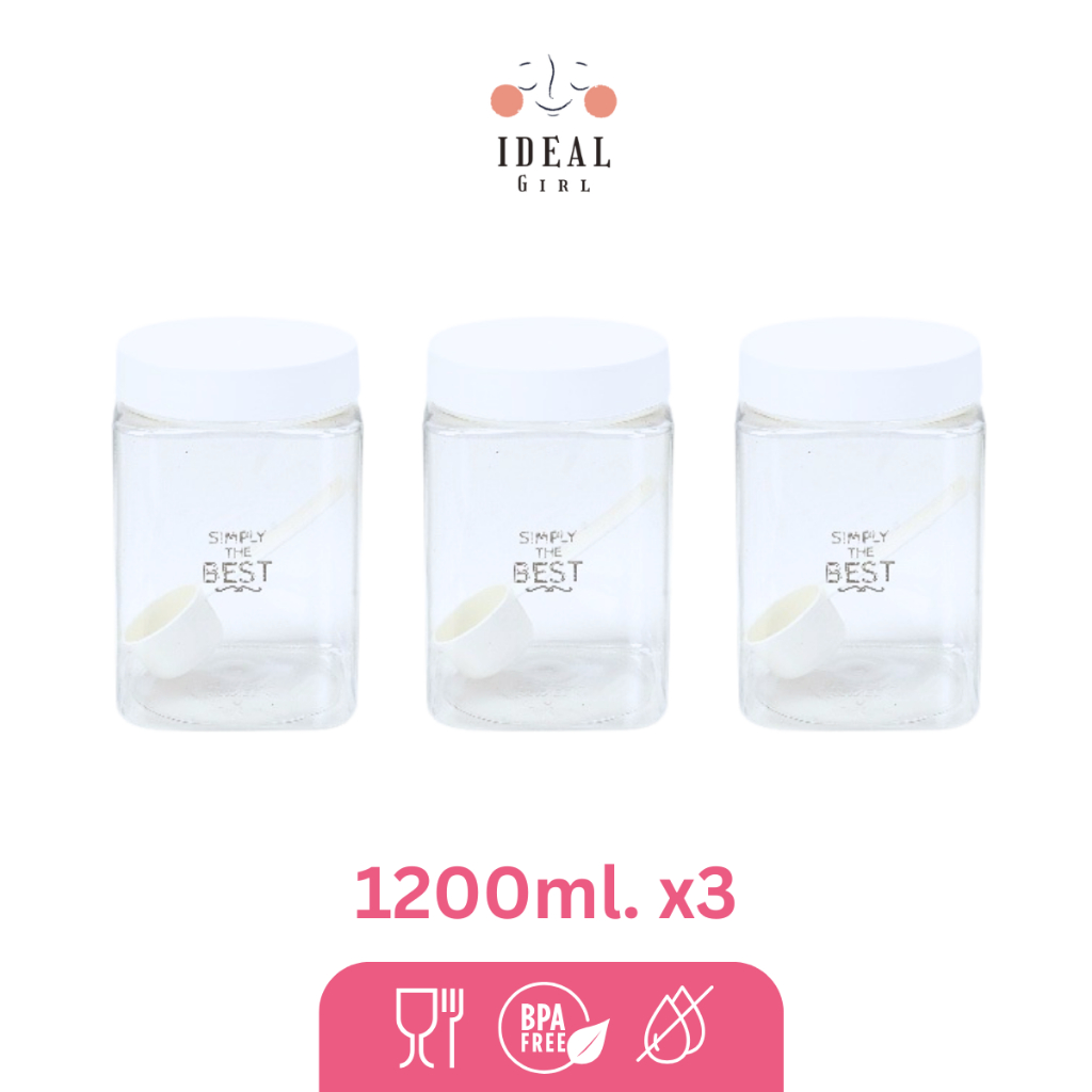 idealgirl กระปุกพลาสติก ความจุ 1200ml. แพ็คละ 3 ชิ้น พลาสติก Food grade แถมช้อน กระปุก Canister Set