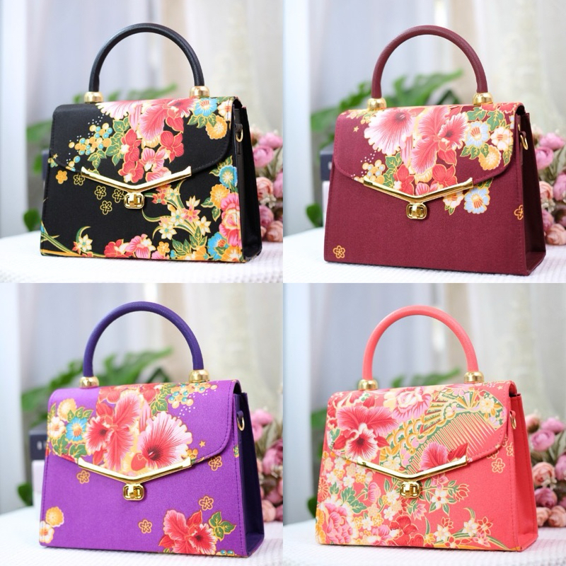 (พร้อมส่ง) กระเป๋าผ้าไทย แบรนด์ลภา - ทรงกล่อง ดุมเล็ก
