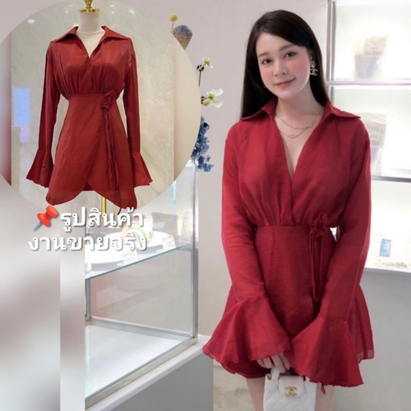 ชุดคุณภาพดี💯ตรงปก✨ร้านนี้มีพร้อมส่งเลย✅ไม่ต้องเช็ค*ส่งไว💐 เดรส ชุดออกงานสี​ แดง​ Stylista​