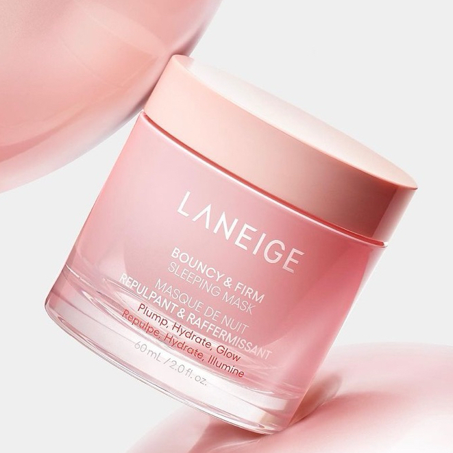 ใหม่ ลาเนจ มาคหน้าโกลว สีชมพู Laneige Bouncy & Firm Sleeping Mask 10 มล. ของแท้ของใหม่ ขนาดทดลอง ขนาดพกพา