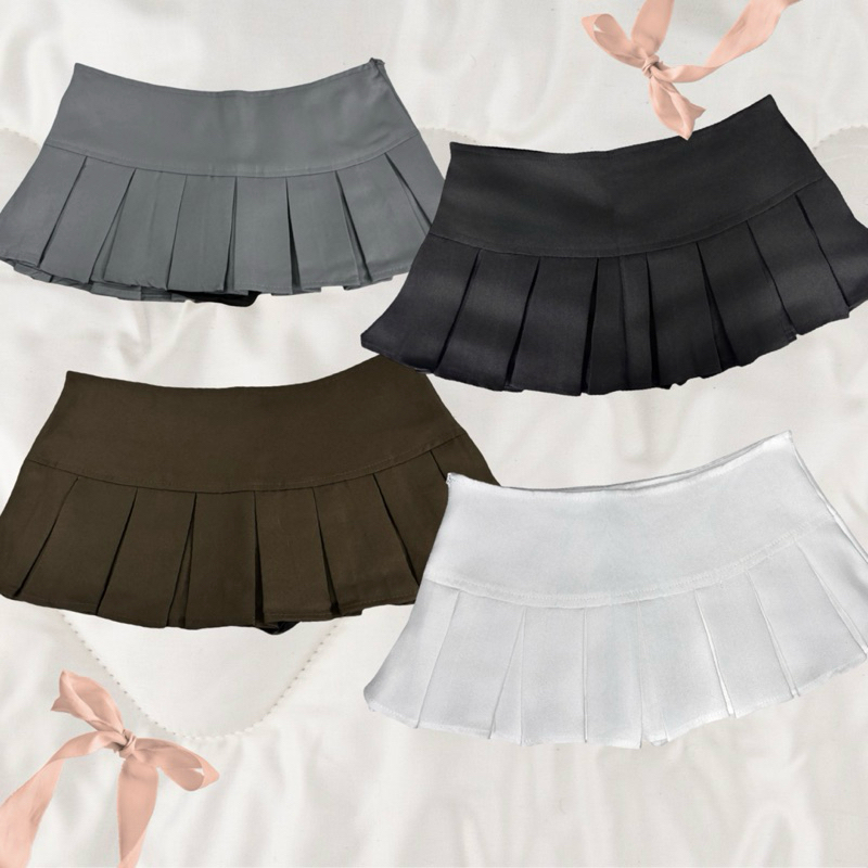 กระโปรงพลีสสั้น เอวต่ำ มีซับใน พร้อมส่งในไทย ผ้าโพลี่เอสเตอร์ น่ารักเซ็กซี่ สไตล์เวียดนาม แต่งตัวง่าย🤍🎀 มี4สี