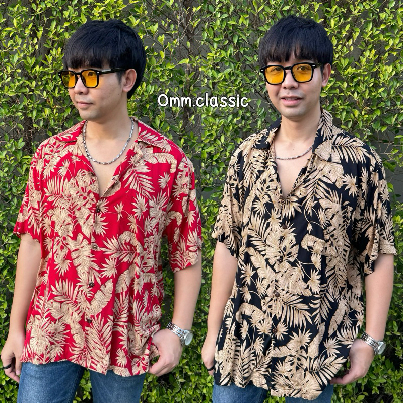 เสื้อฮาวายผ้านิ่ม(สปันเรยอน)ลายใบทอง