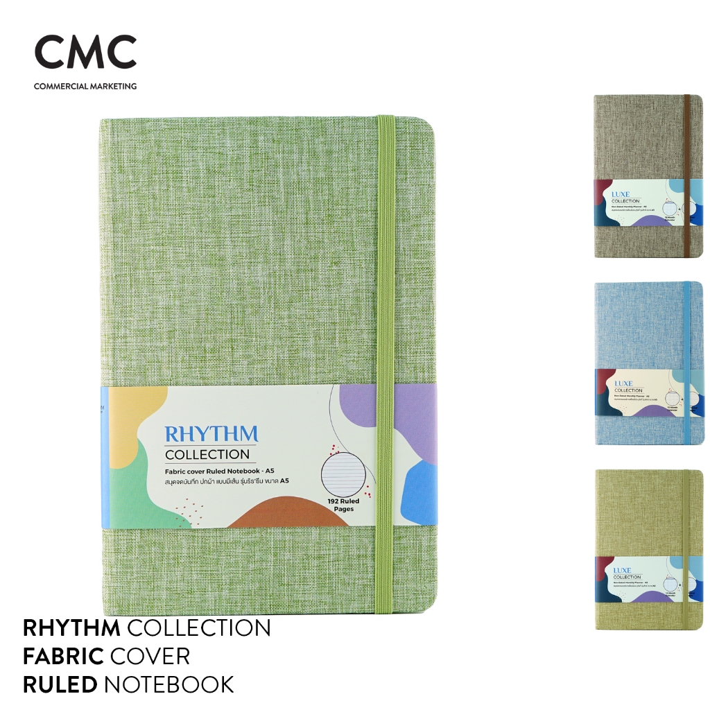 CMC สมุดจดบันทึก ปกผ้า แบบมีเส้น RHYTHM Ruled Fabric Hard cover สีเขียว S.Green