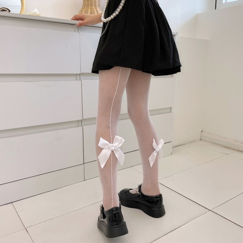 D3/5พร้อมส่งในไทย ถุงน่องตะข่ายติดโบว์ สไตล์เด็กญี่ปุ่น  สำหรับเด็ก ติดโบว์น่ารักคุณหนูมาก#ถุงน่องเด็ก - รูปที่ 3