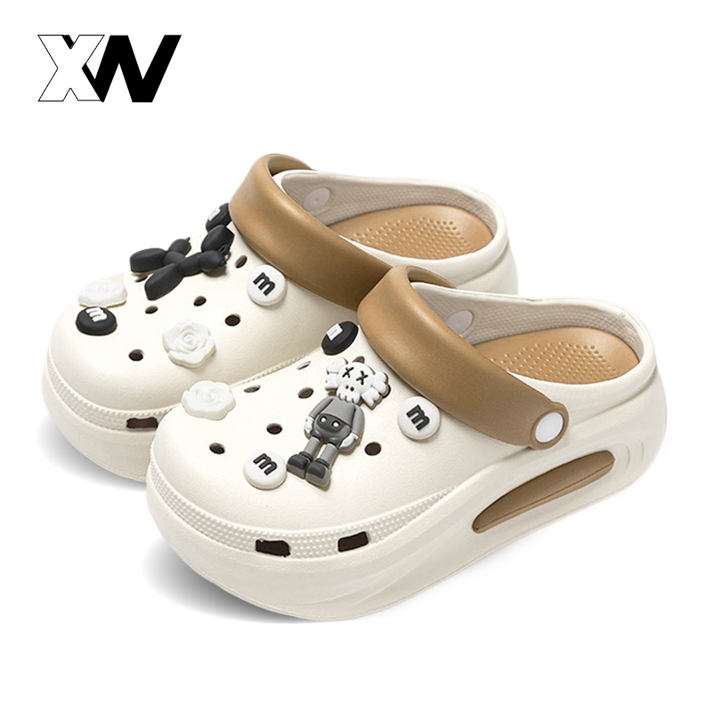 XWbrand ราคาคุ้ม รองเท้าแตะแฟชั่น ทรงหัวโตดีไซน์สำหรับสาวๆ ใส่ดี นิ่ม เบา สีเรียบๆน่ารัก แถมฟรีตัวติด 1 ชุด