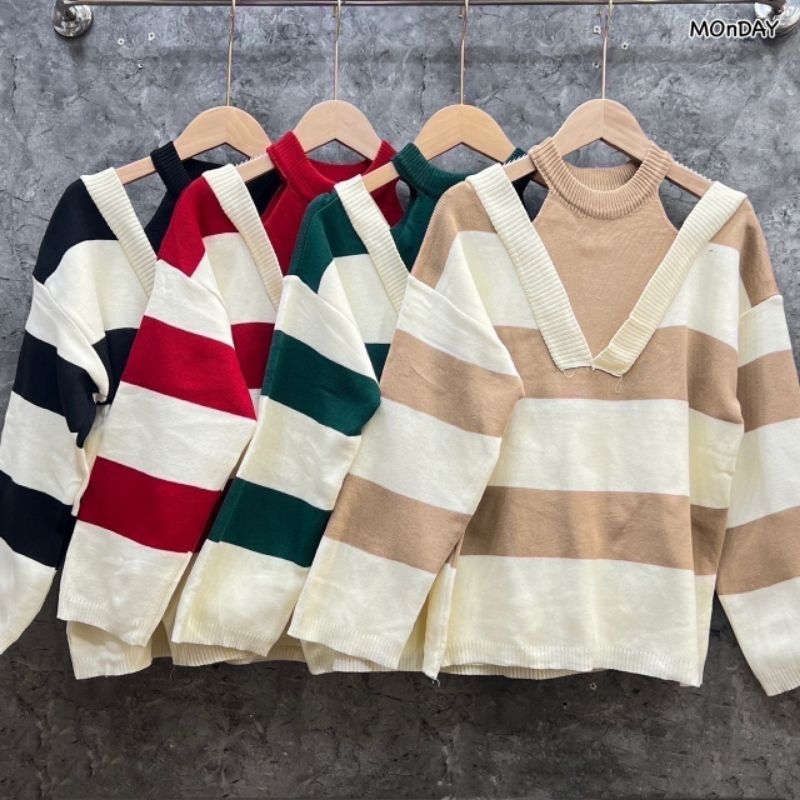 เสื้อไหมพรมแขนยาวโชว์ไหล่ อก 40-50++