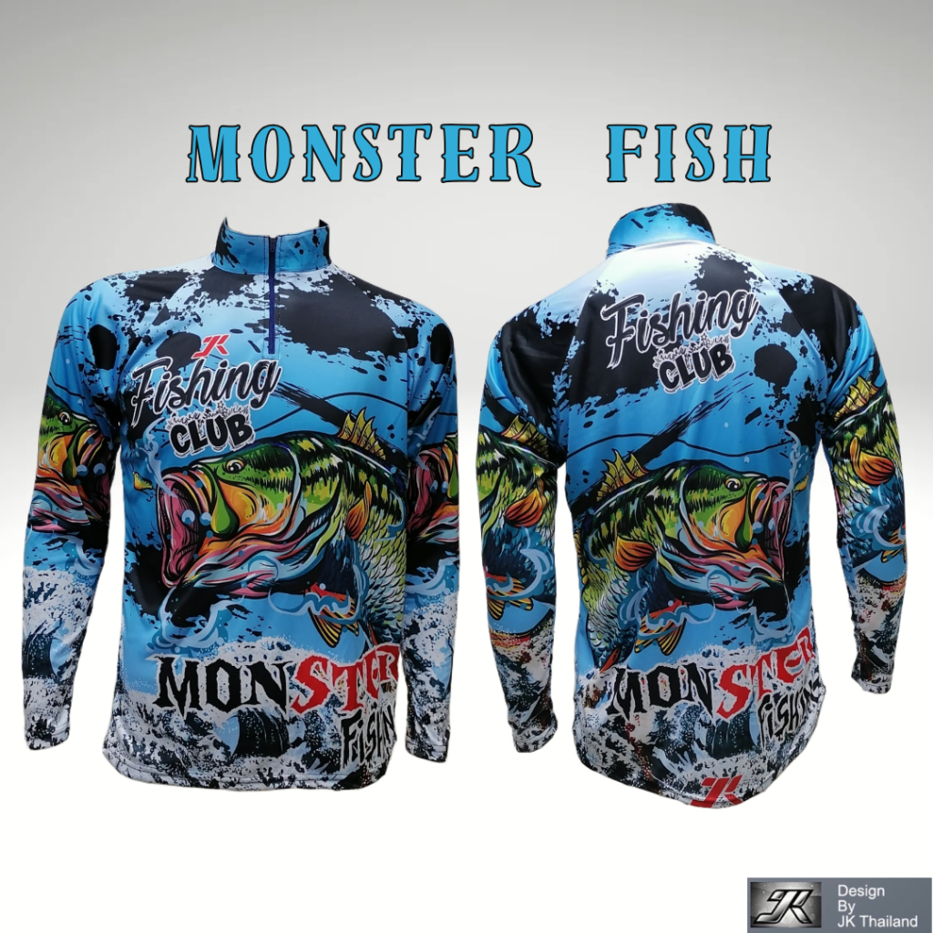ลาย MONSTER FISH เสื้อตกปลา JK Thailand ป้องกันรังสี UV 80% แห้งเร็ว ใส่ได้ ชาย หญิง