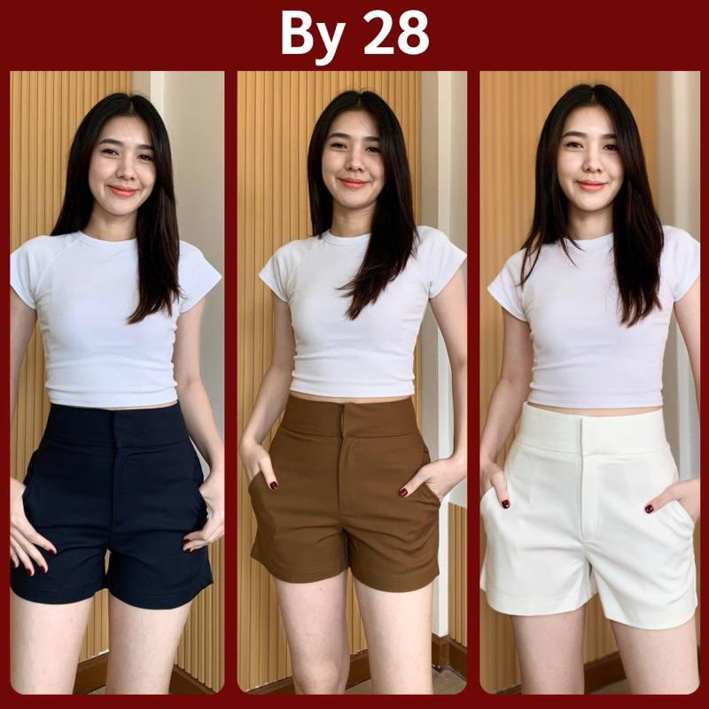 BY28 กางเกงขาสั้น2ตะขอหน้าเอวสูง