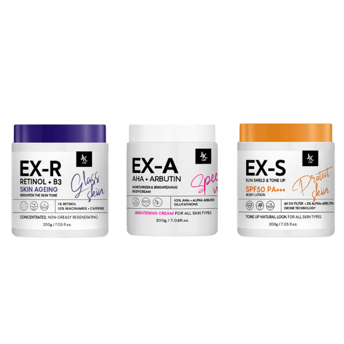 (1 กระปุก) JKxLAB EX-R ครีมบำรุงผิวกาย  Retinol Niacinamide / Ultra Sun Shield Tone Up / AHA  200 g
