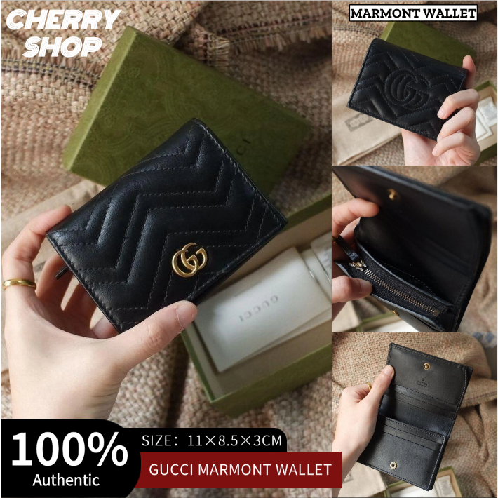 🍒Gucci GG Marmont wallet ผู้หญิง กระเป๋าสตางค์ berry print wallet กระเป๋าสตางค์ผู้หญิงกุชชี่