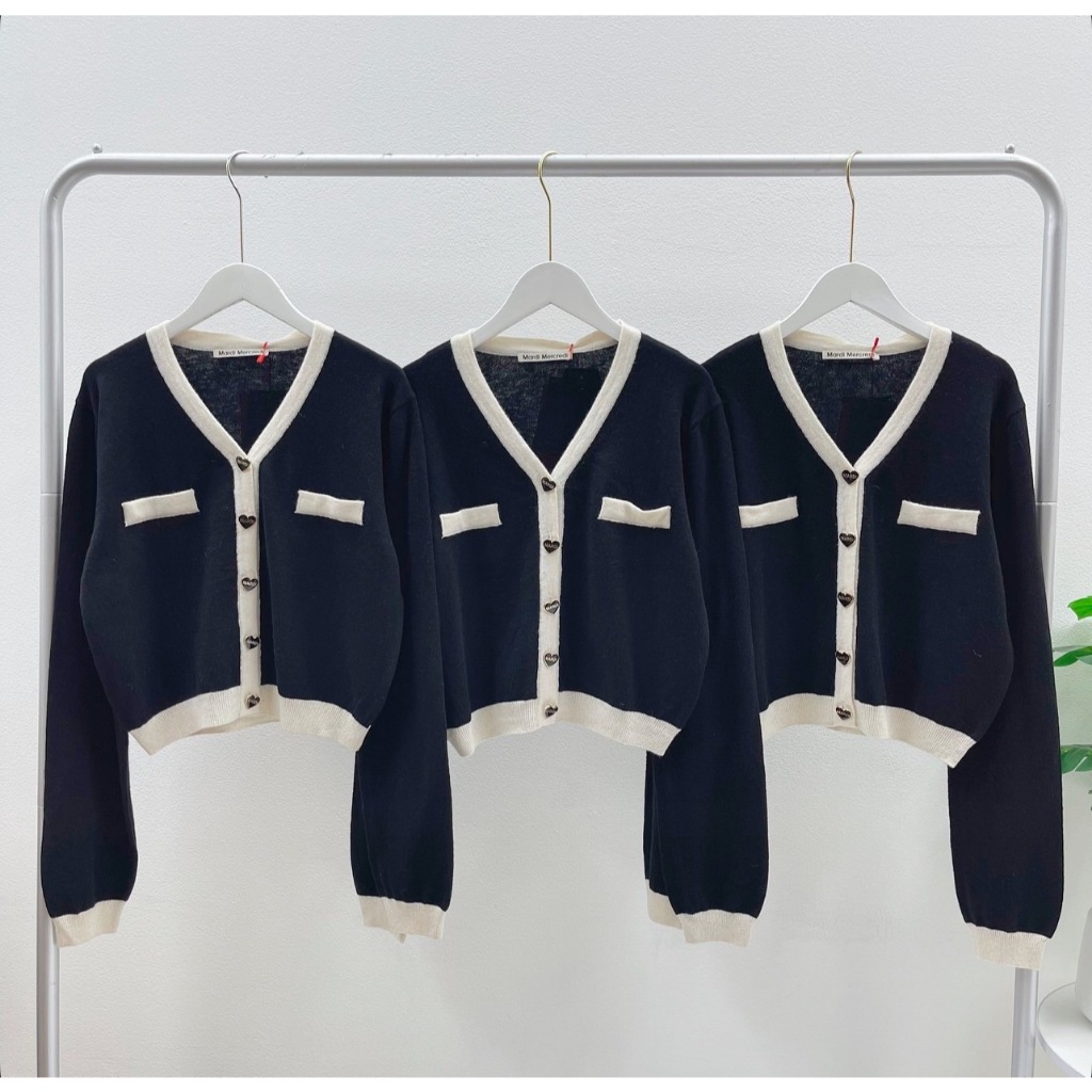 Mardi Cashmere Blended Heart Cardigan (ฺBlack)