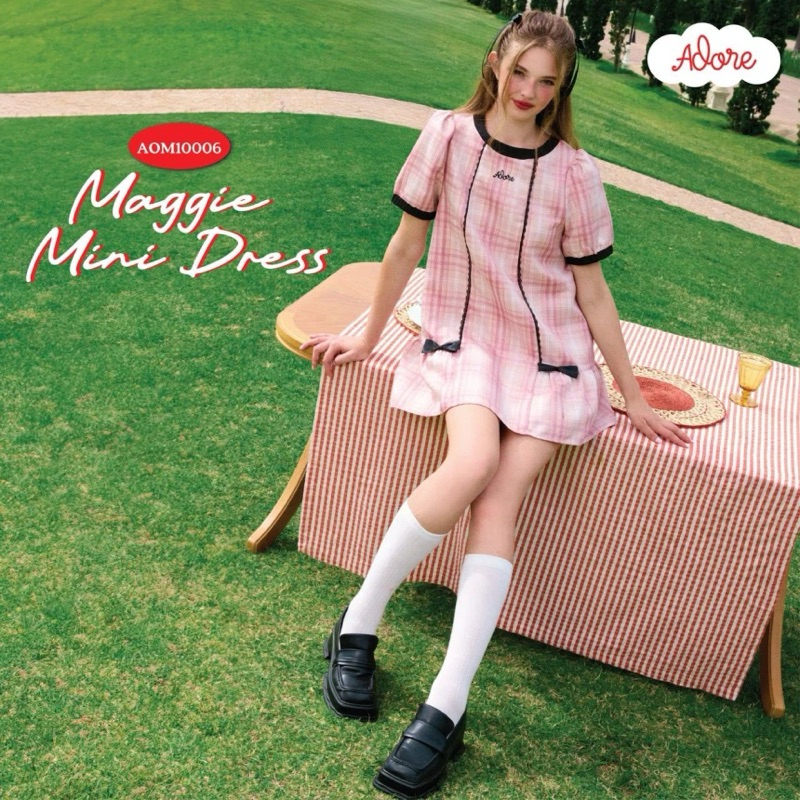 ADORE2112 AOM10006 : MAGGIE MINI DRESS เดรสสีชมพู เดรสคู่แม่ลูก ชุดคู่แม่ลูก เดรสออกงาน