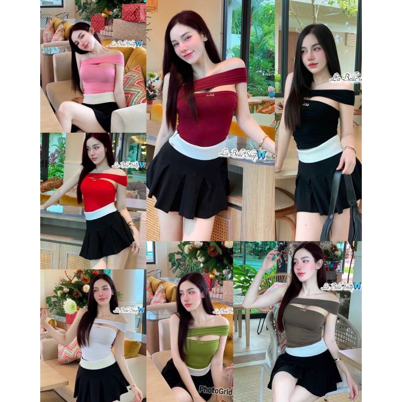 mnv_shop งานมาใหม่นะคะ เกาะอก ปาดไหล่จับจีบข้าง แต่งอาไหล่เหล็ก
