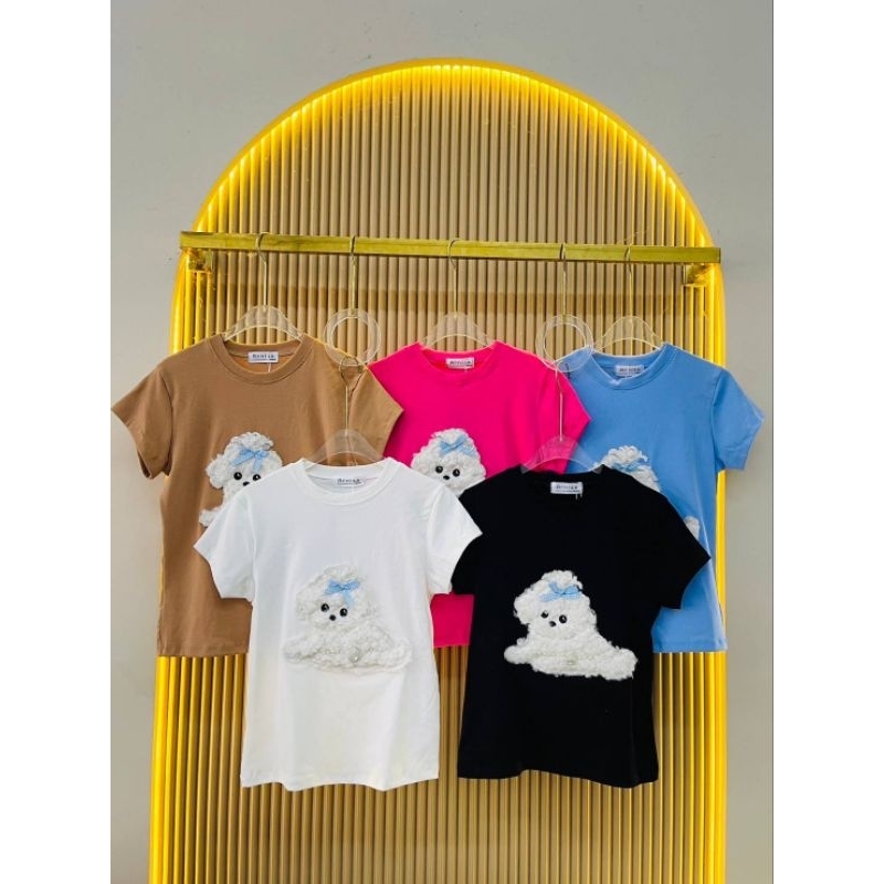 เสื้อยืดแขนสั้น แฟชั่นผู้หญิง มาใหม่ ติดเพชรลายหมาน่ารัก ผ้าดี ผ้าอย่างดี งานป้ายห้อย
