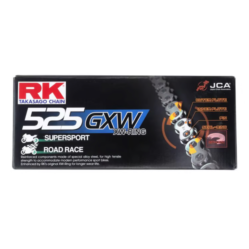 โซ่ RK แท้ 525GXW-120L สีดำล้วน สำหรับรถมอเตอร์ไซค์ 600-1200cc
