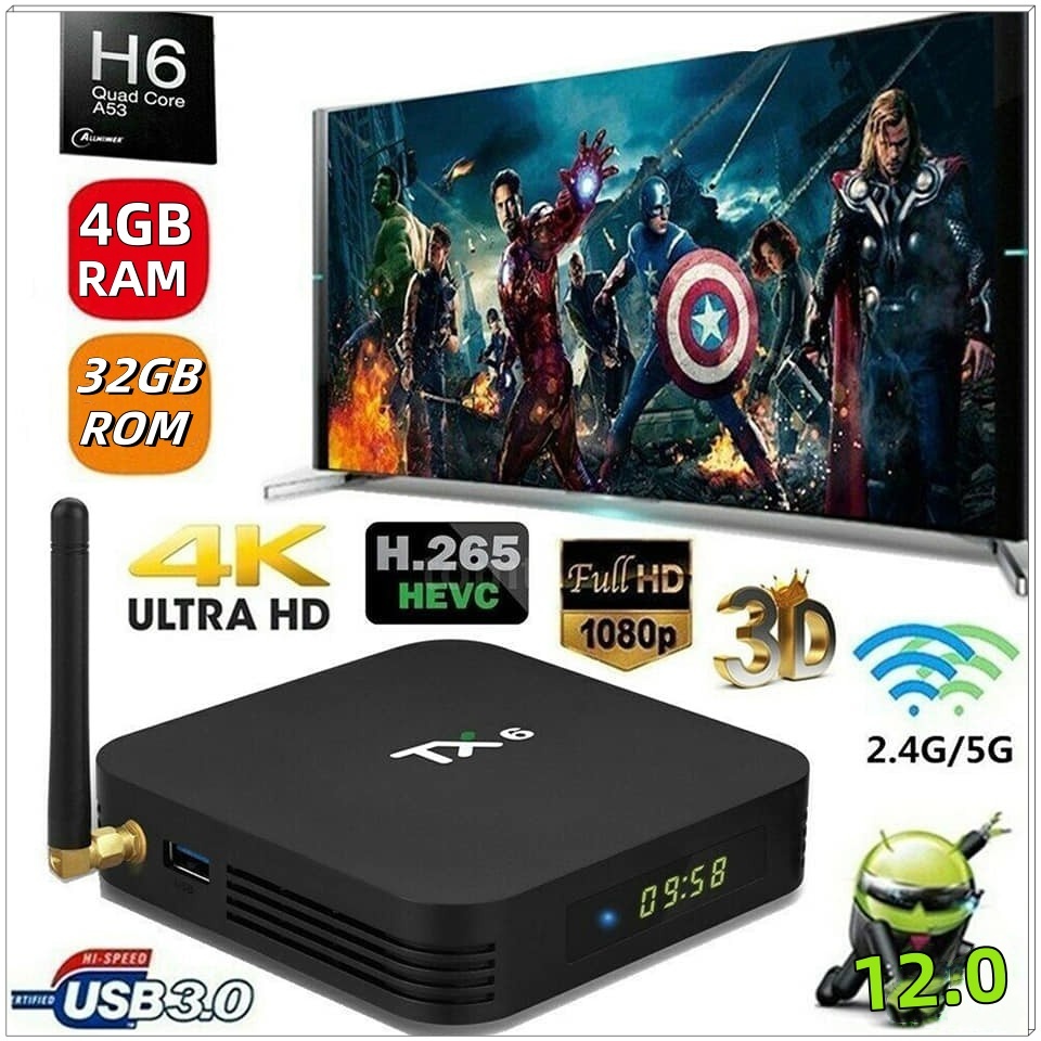 TX6 4 GB 32 GB Android 12.0 TV Box Allwinner H6 Quad Core USD3.0 Dual Wifi BT4.2 4 K