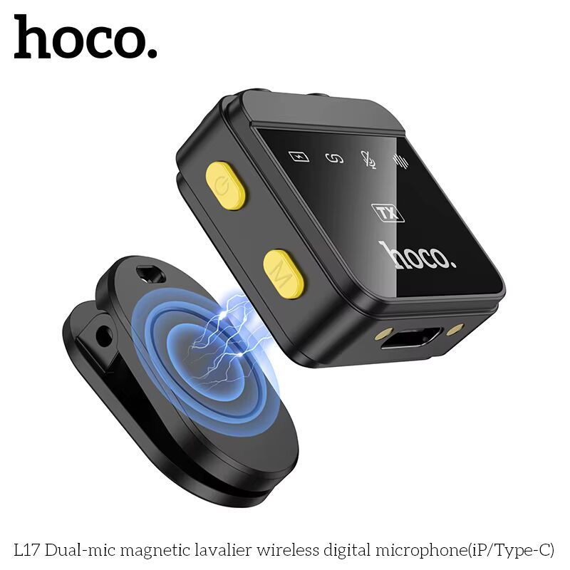 Hoco L17 ไมค์ติดเสื้อแบบแม่เหล็ก for iPhone Android Type-C wireless digital microphone dual magnetic lapel microphone