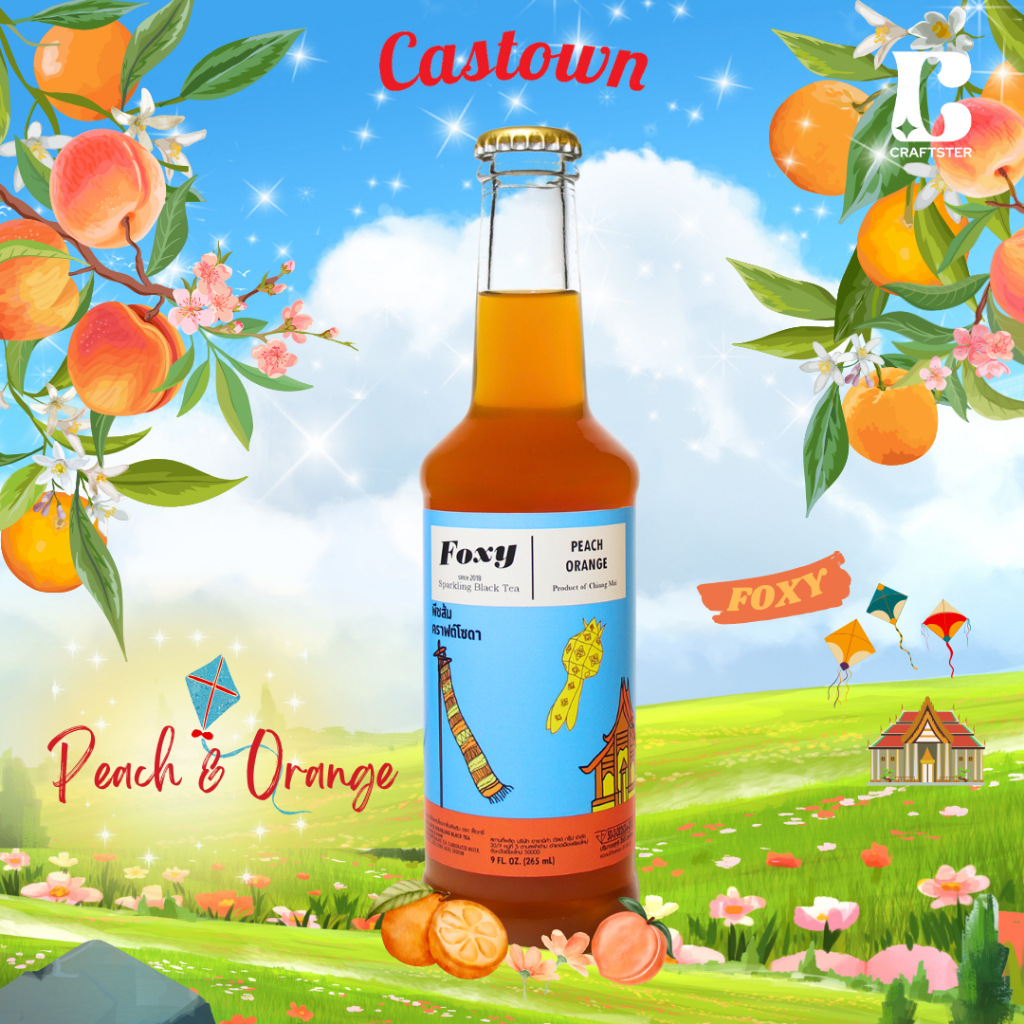 Castown Craft Soda น้ำอัดลม คราฟต์ โซดา คาสทาวน์ รส Foxy พีช ส้ม 265 มล. 1 ขวด