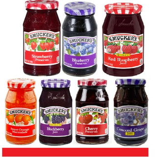 Smucker's แยมผลไม้ สมัคเกอร์ รส สตรอเบอร์รี่ ราสเบอร์รี่ ส้ม แบล็กเบอร์รี่ เชอร์รี่ บลูเบอร์รี่ และองุ่น ขนาด 340 g