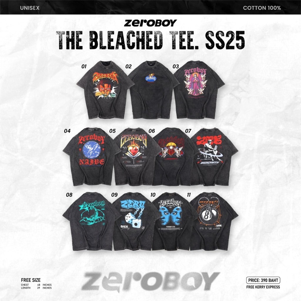 ZEROBOY - THE BLEACHED TEE “ เสื้อผ้าฟอกลายสกรีน “