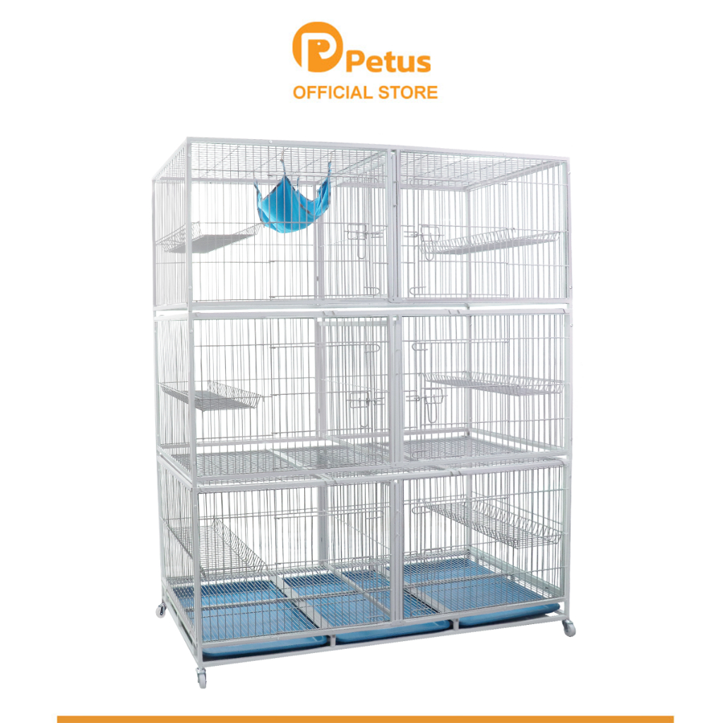 Petus【New กรงสีด้าน】กรงแมวขนาดใหญ่ ซี่ห่าง 3 ซม. กรงแมว 3 ชั้น มีตัวกั้นกลาง ขนาด 162x68x183 ซม. Cat Cage