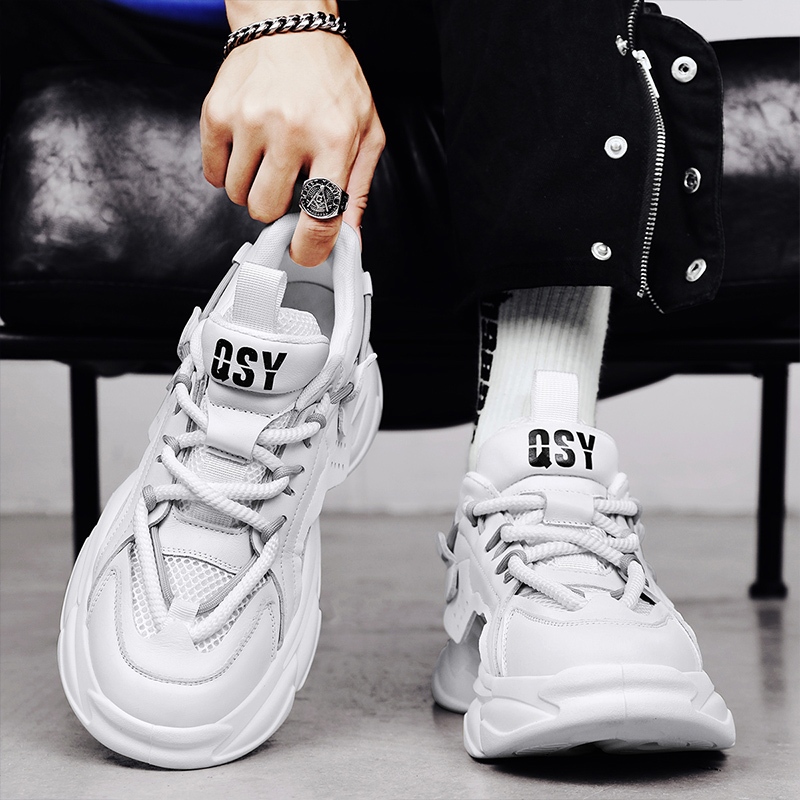 【Venous】2025 รองเท้าผ้าใบสีขาวหนาสำหรับผู้ชาย รองเท้าผ้าใบแบบเป็นกันเองสำหรับผู้ชาย รองเท้ากีฬายางสำหรับผู้ชาย