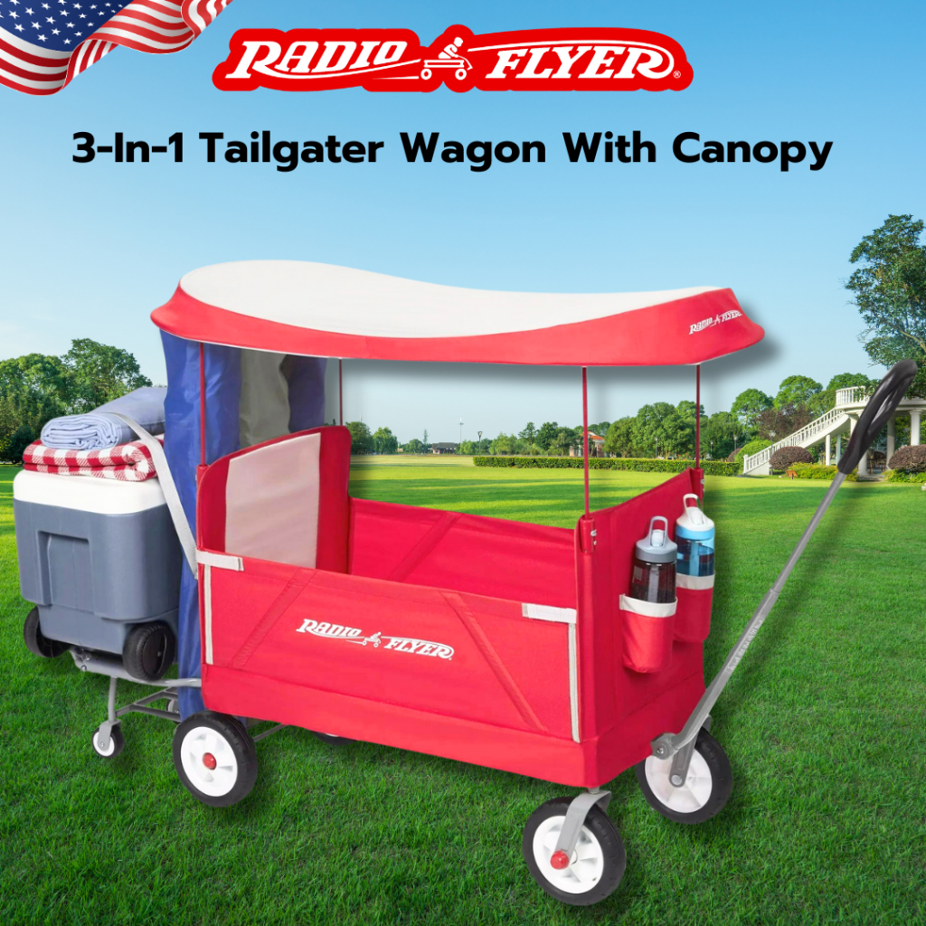 ใหม่ล่าสุด✨ รถลากวากอน นำเข้าเองจาก🇺🇸   Radio Flyer 3-in-1 EZ Fold Wagon; Red Folding Wagon with Can