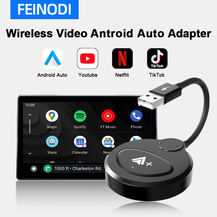 Android Auto อแด็ปเตอร์ไร้สายอัตโนมัติ Android, Plug & Play, 5Ghz WiFi อัปเดตการเชื่อมต่ออัตโนมัติออนไลน์ไม่ล่าช้า