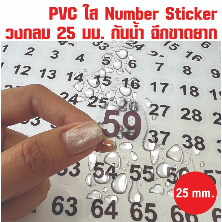 สติ๊กเกอร์พีวีซี ใส ตัวเลข 1-300  ขนาดวงกลม 25 มม. สติ๊กเกอร์พีวีซีใส กันน้ำ 100% ฉีกขาดยาก ทนแดด