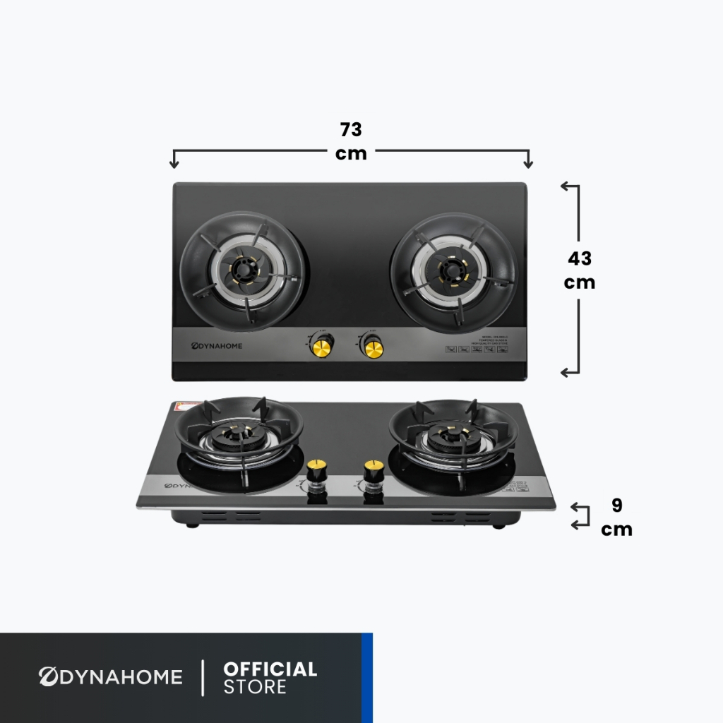 Dyna Home  เตาแก๊สหน้ากระจก แบบฝัง 2 หัว ทองเหลืองรมดำ DH-2000G