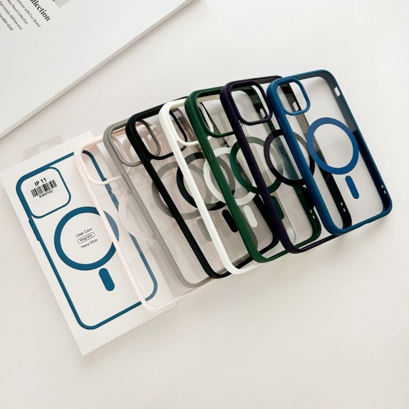 เคสอะคริลิคชาร์จได้ ขอบสี เปิดเลนส์กล้อง งานกล่องขาว สำหรับ for iPhone 15 13 14 12 11 Pro max 17Promax 14Promax 13Promax