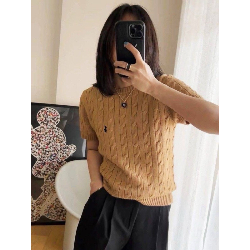 POLO RALPH LAUREN เสื้อไหมพรม แขนสั้น ปักม้า ตรงหน้าอก ผ้านุ่ม ยืด เบา ไหมพรมทอลายสวยมาก