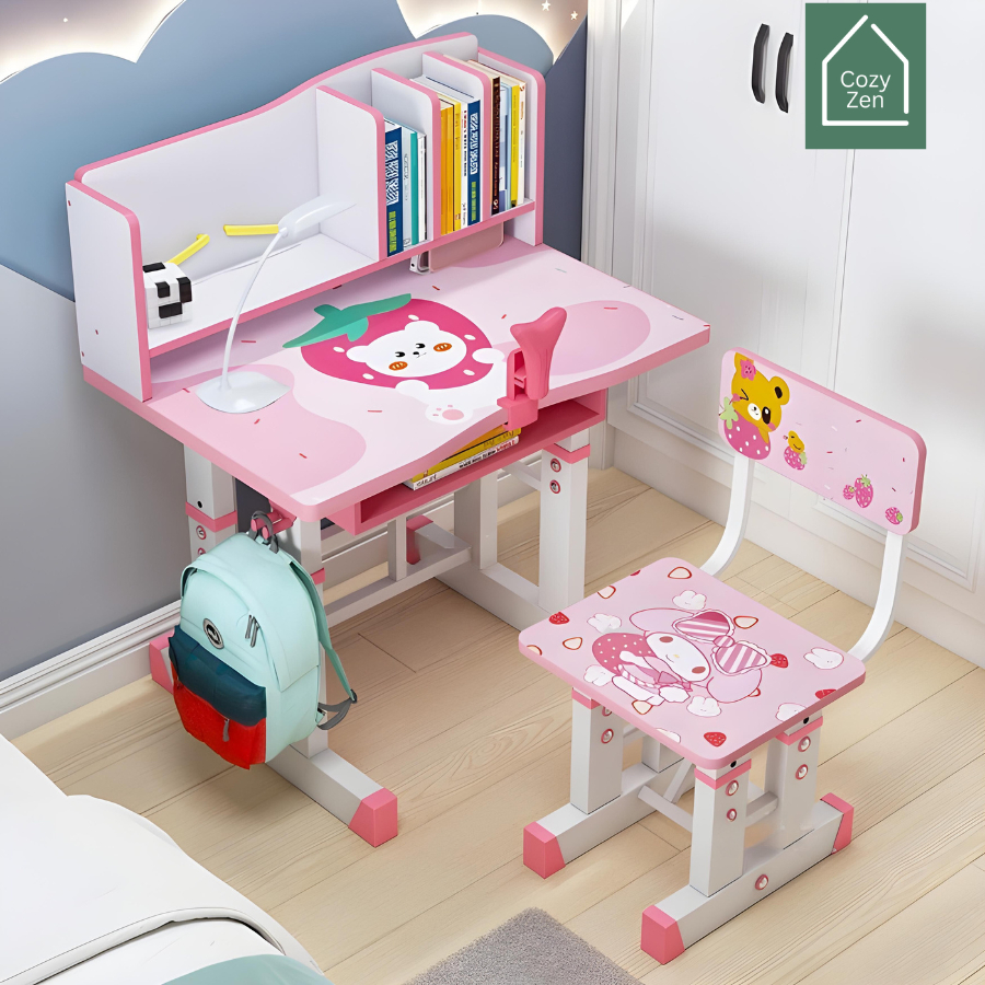 CozyZen โต๊ะเด็ก พร้อมเก้าอี้และชั้นวาง รุ่น นักบินอวกาศ / สตรอเบอร์รี่ ใช้ได้ 2-9 ขวบ Kid Table Set