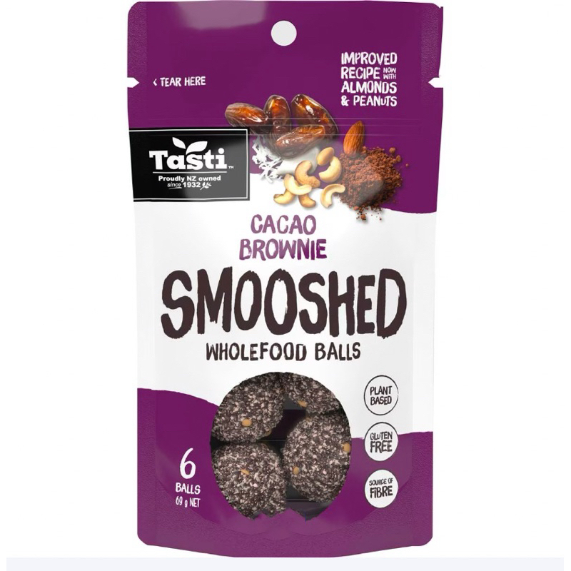 Tasti Cacao Brownie Smooshed Wholefood Balls/Berry Cashew&CaCao/Peanut Butter&Caramel 69 G. บราวนี่โ