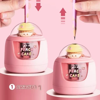 เครื่องกบเหลาดินสอไฟฟ้า 3สี กบเหลาดินสออัตโนมัติ กล่องใส 3 วินาทีให้เสร็จ รุ่นใช้แบตเตอรี่ พร้อมหัวตุ๊กตาสุดน่ารัก