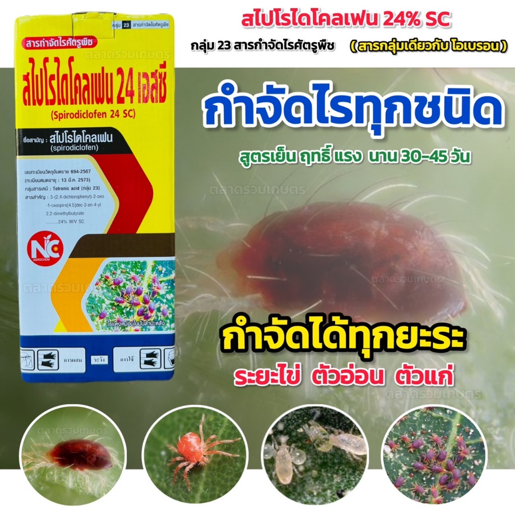กำจัดไร สไปโรไดโคลเฟน 24% SC สารกลุ่มเดียวกับ โอเบรอน สารกำจัดไร ทุกชนิด ทุกระยะ ไข่ ตัวอ่อน ตัวแก่ สูตรเย็น ผ่าดอกได้