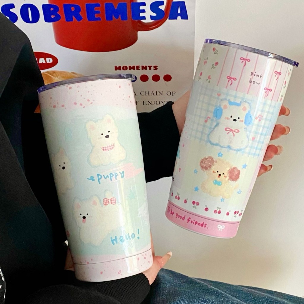 (พร้อมส่ง ) Puppy Ribbon Stainless Steel Cup 304 แก้วเก็บอุณหภูมิ แก้วน่ารัก
