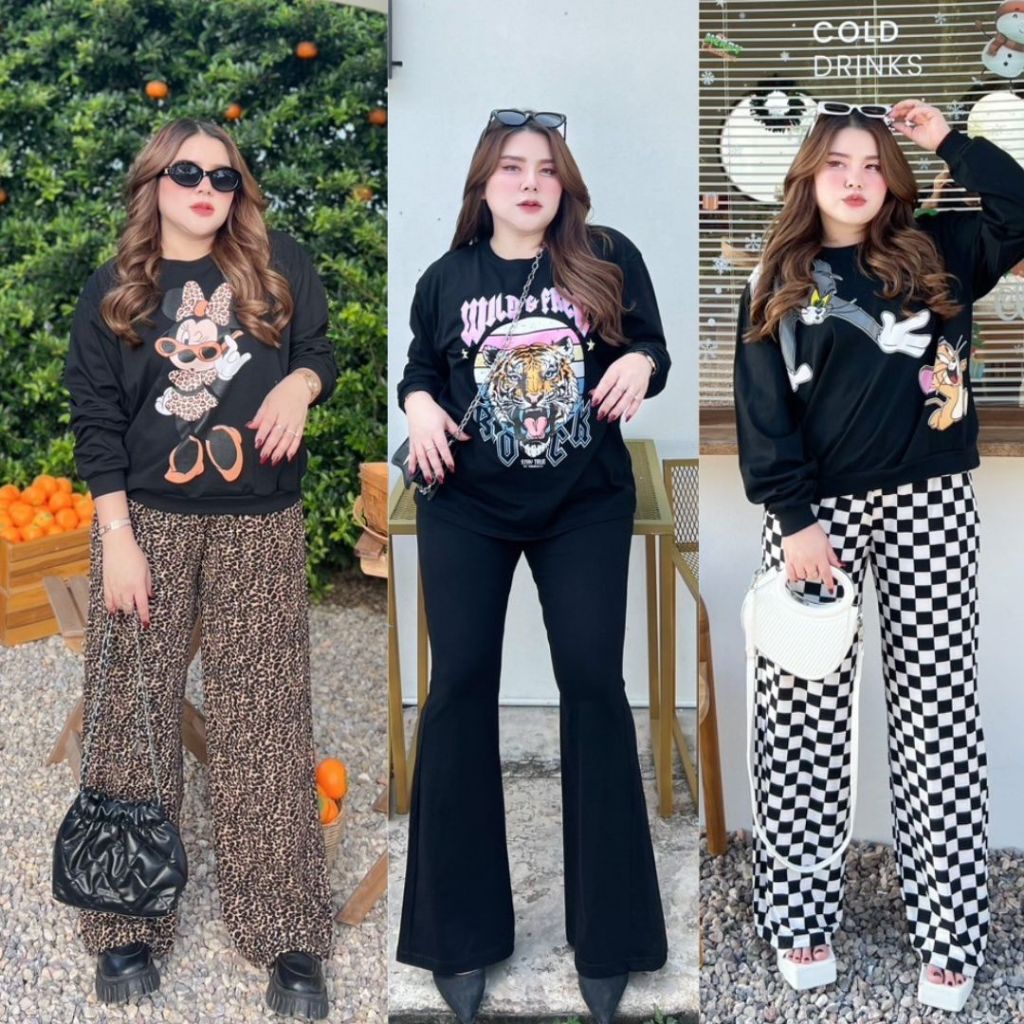 ชุดเซท ชุดเซทสาวอวบ เสื้อแขนยาว+กางเกงขายาว ชุดเซทเสื้อแขน ใส่ฤดูหนาว ชุดเซทน่ารักๆเทห์ๆ ใส่อยู่บ้าน ใส่เที่ยว ผ้านุ่ม