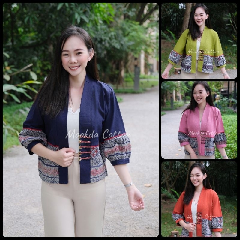 เสื้อคลุมแขนบอลลูน ผ้าฝ้ายชินมัย แต่งลายผ้าพิมพ์