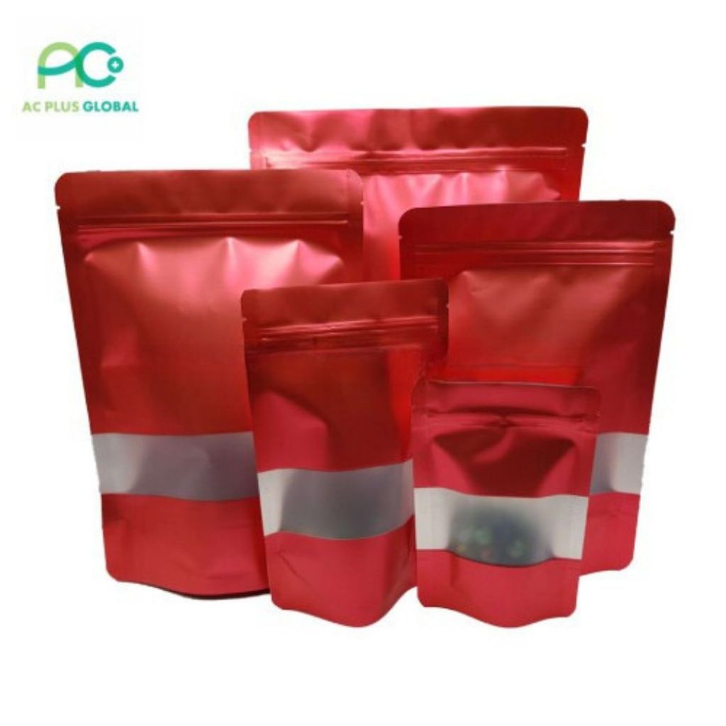 ถุงซิปล็อค ถุงฟอยด์ เจาะหน้าต่าง สีแดง [50ใบ] - Acplusglobal