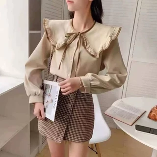 C18 🦋 เสื้อแขนยาวสาวอวบ ปกใหญ่ แต่เชือกผูกด้านหน้า สไสต์ลูกคุณหนู น่ารักๆๆๆ รอบอกได้ถึง 60++ 🦋